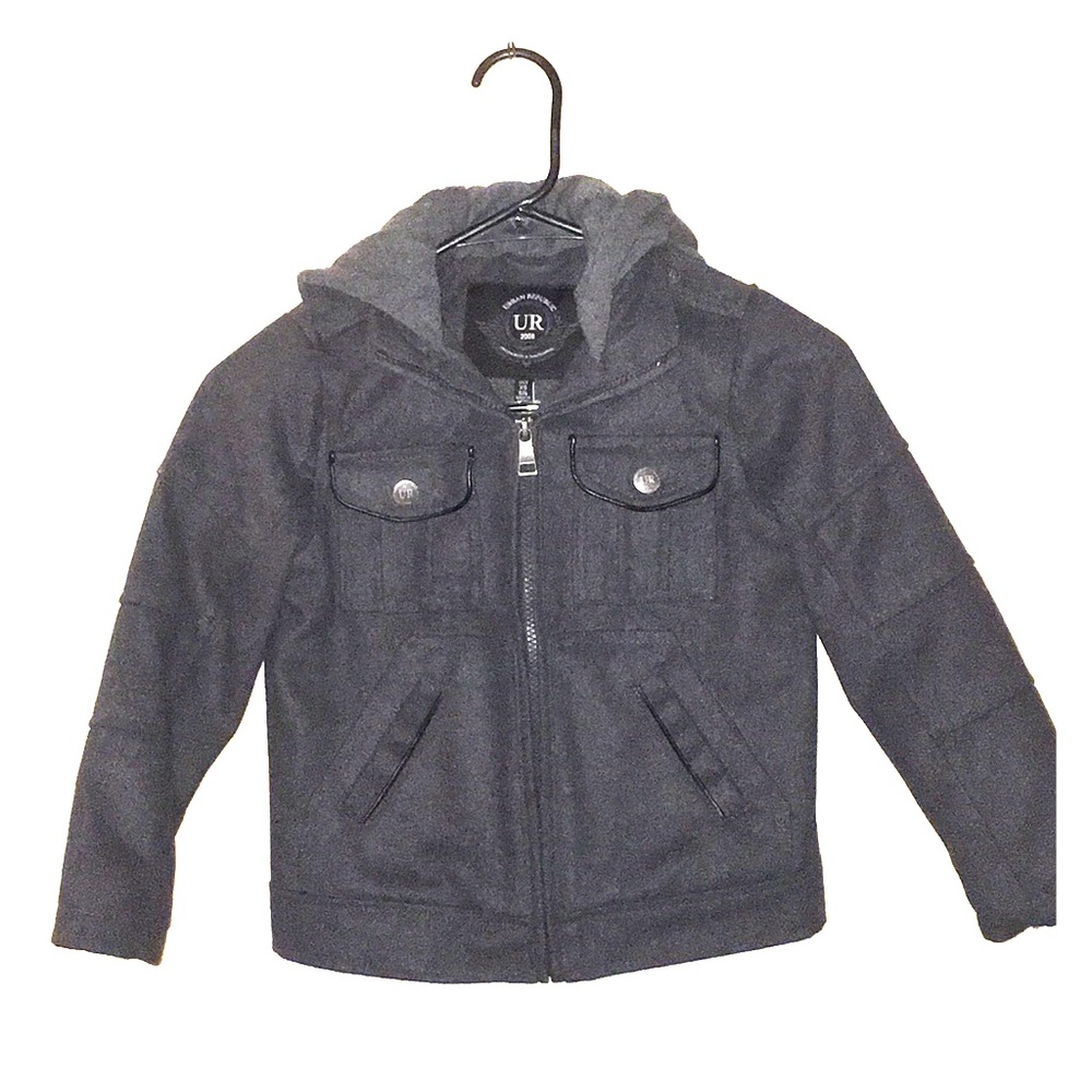 Young boy hooded coat.